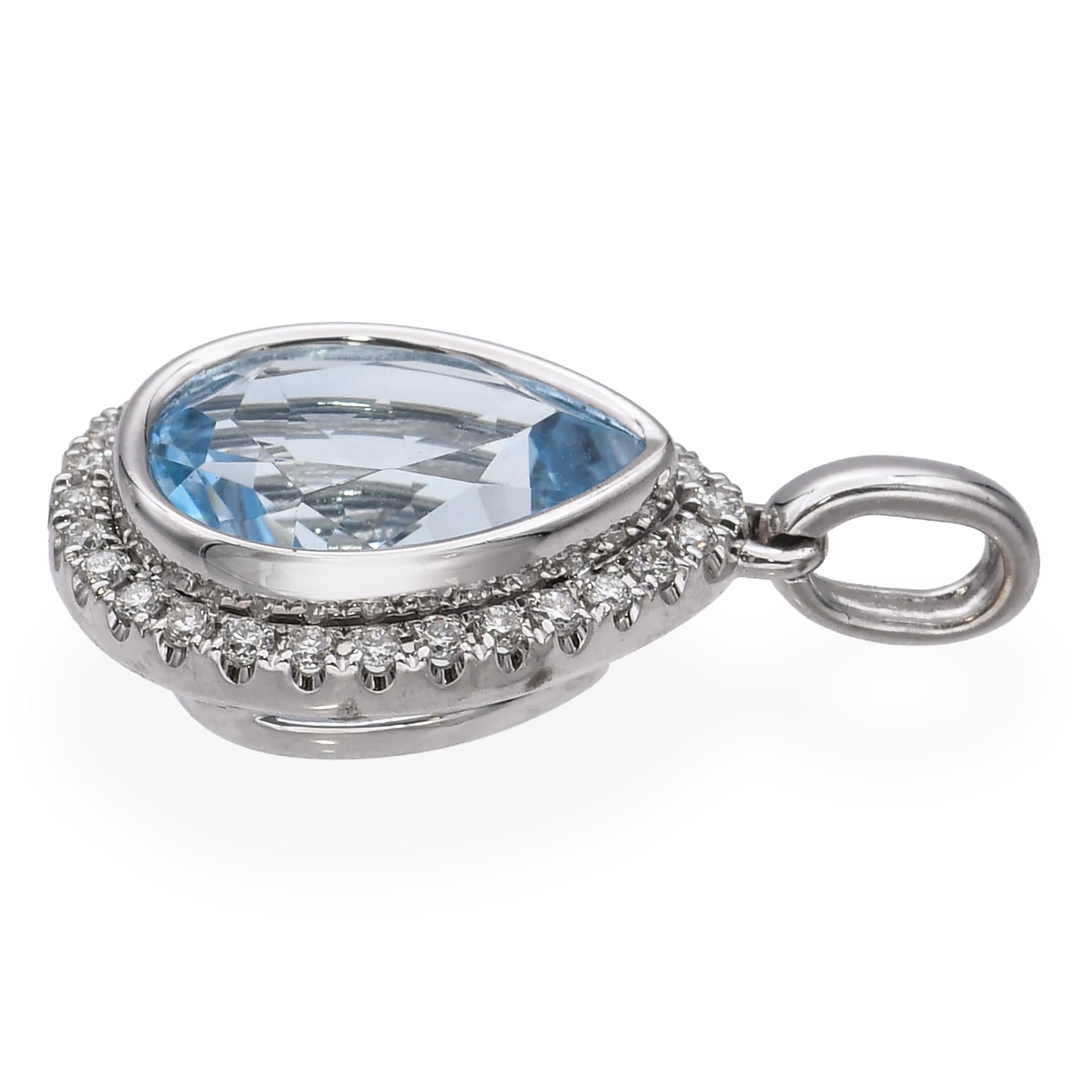 14k Weißgold Topas und Diamant Halo Drop Anhänger (Tropfenschliff) im Angebot