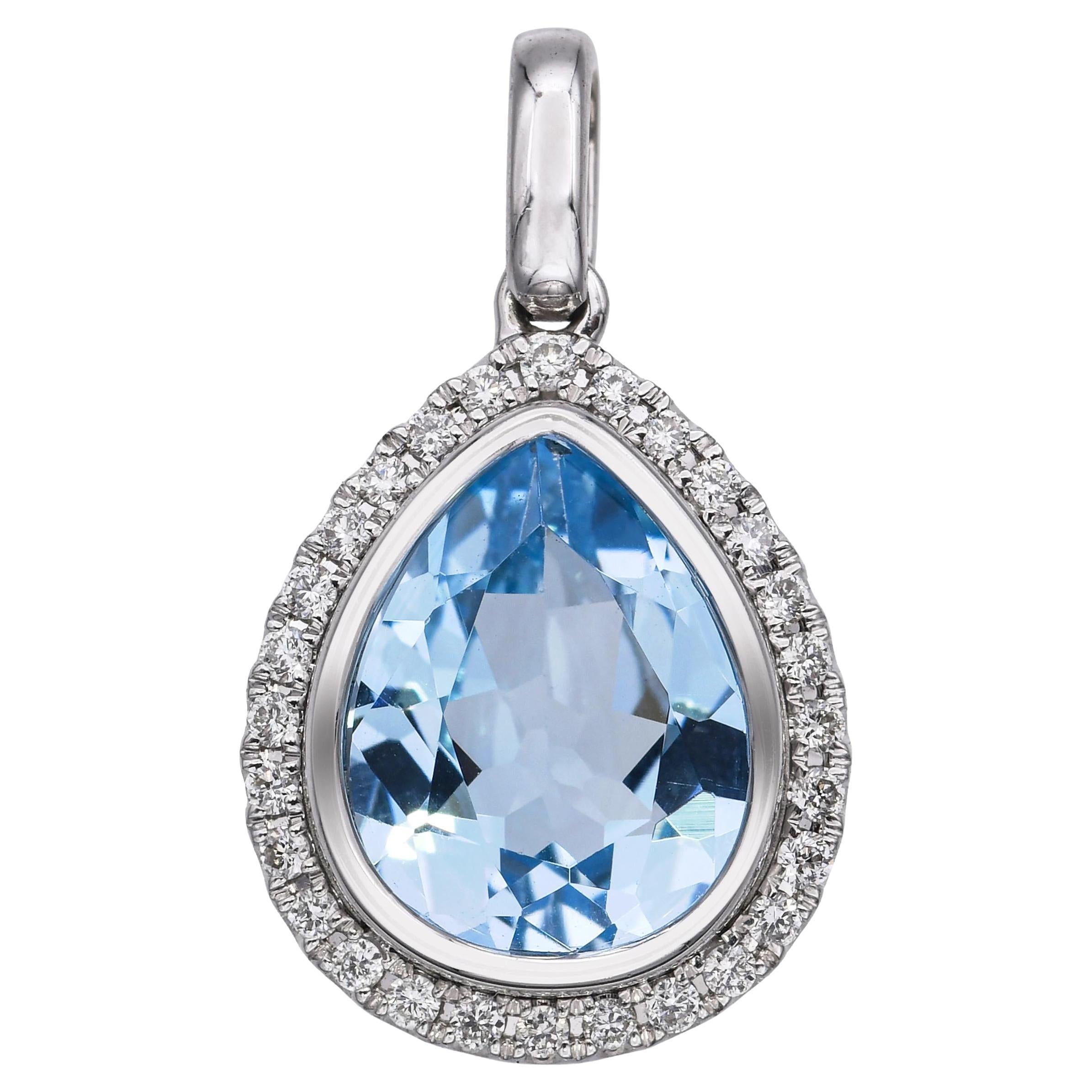 14k Weißgold Topas und Diamant Halo Drop Anhänger im Angebot