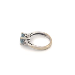 Classic Three-Stone 14k White Gold Blue Topaz & Diamond Ring