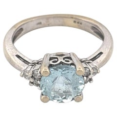 Classic Three-Stone 14k White Gold Blue Topaz & Diamond Ring
