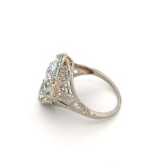 Vintage 14k White Gold Rectangular Blue Topaz Solitaire Ring