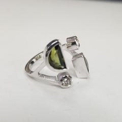 Bague fendue en or blanc 14K avec tourmaline et diamant