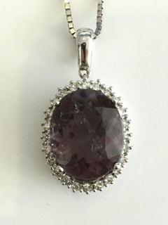 14K White Gold Tourmaline Necklace with Diamond Accents