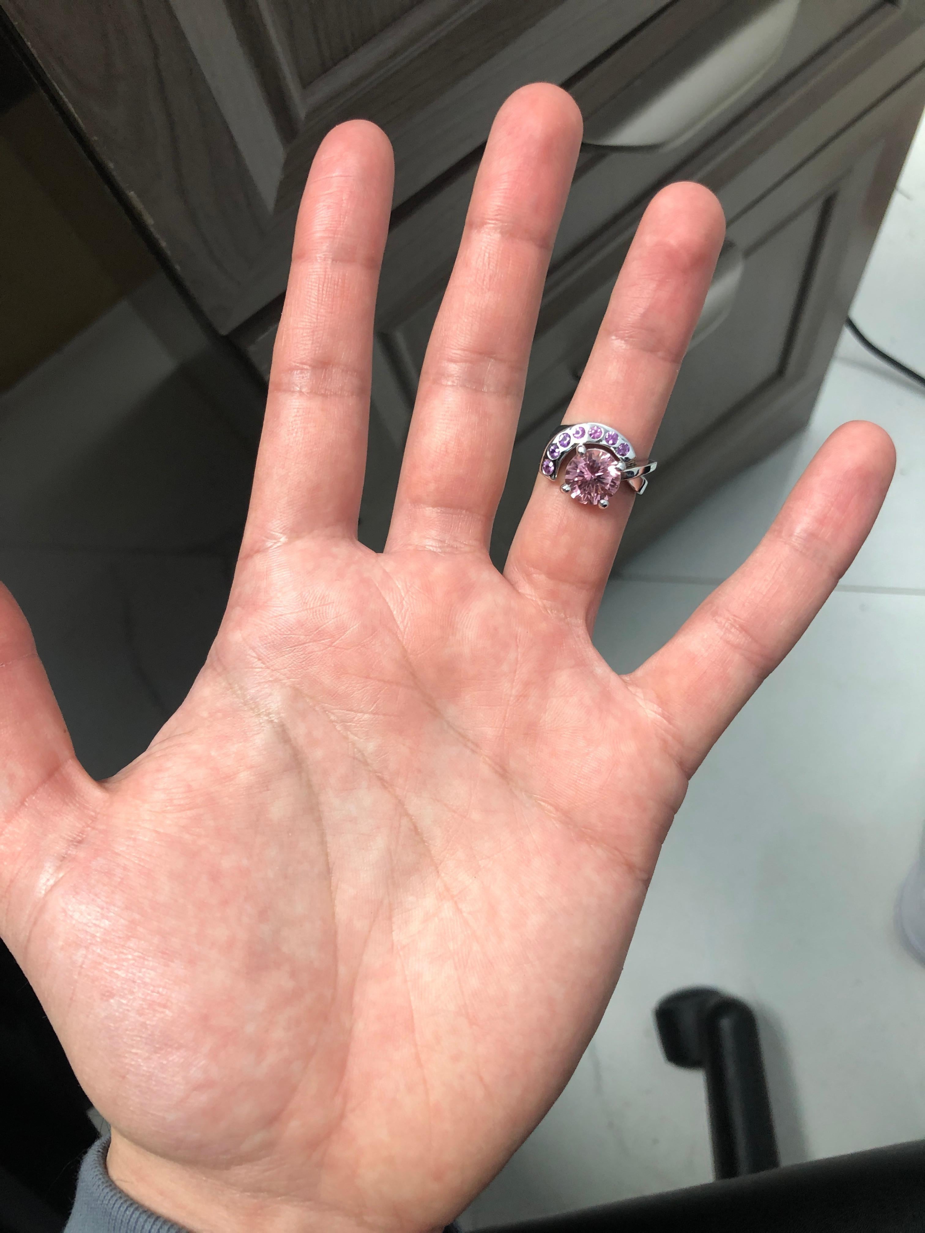 Round Cut 14 Karat White Gold Tourmaline Pink Sapphire Ring For Sale