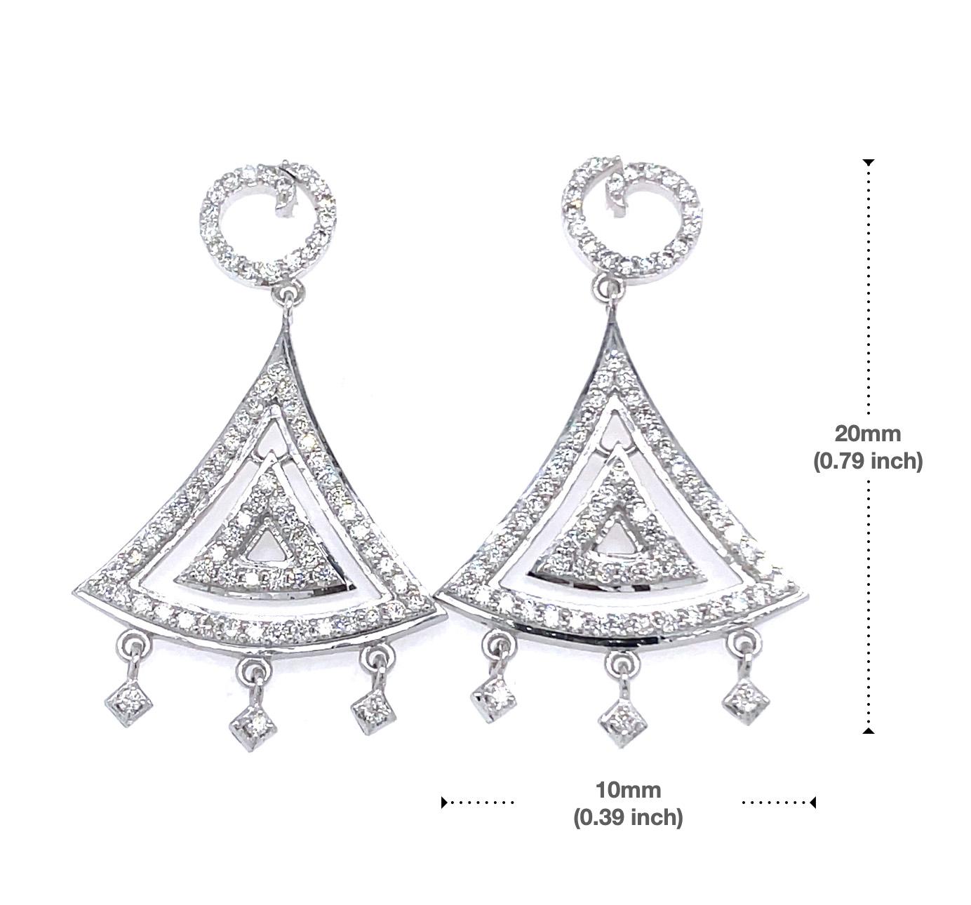 14k White Gold Triangle Shaped Chandelier Earrings For Sale 3