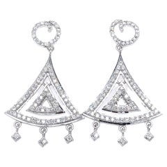14k White Gold Triangle Shaped Chandelier Earrings