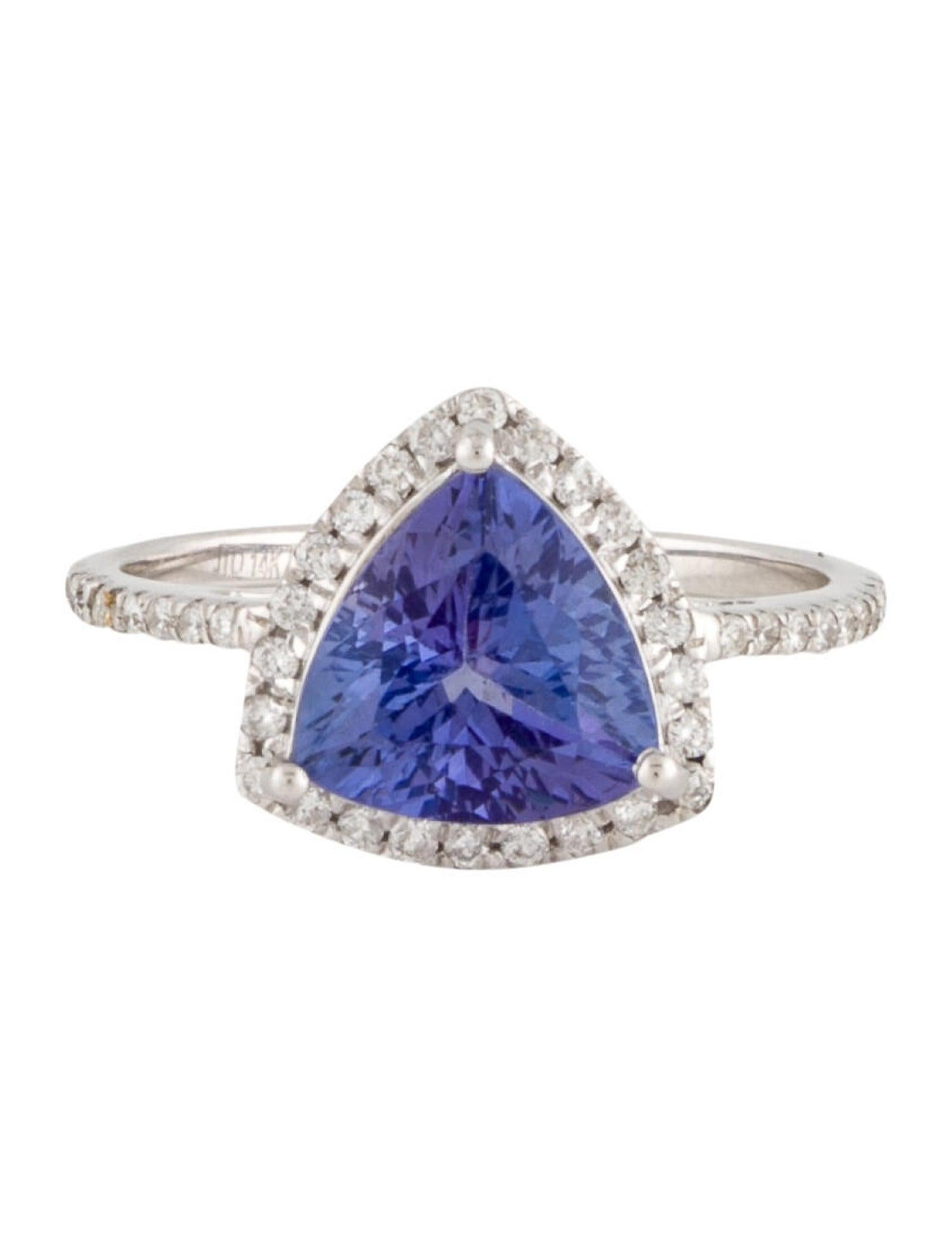 Brilliant Cut 14K White Gold Triangular Tanzanite & Diamond Cocktail Ring, 2.15ct For Sale