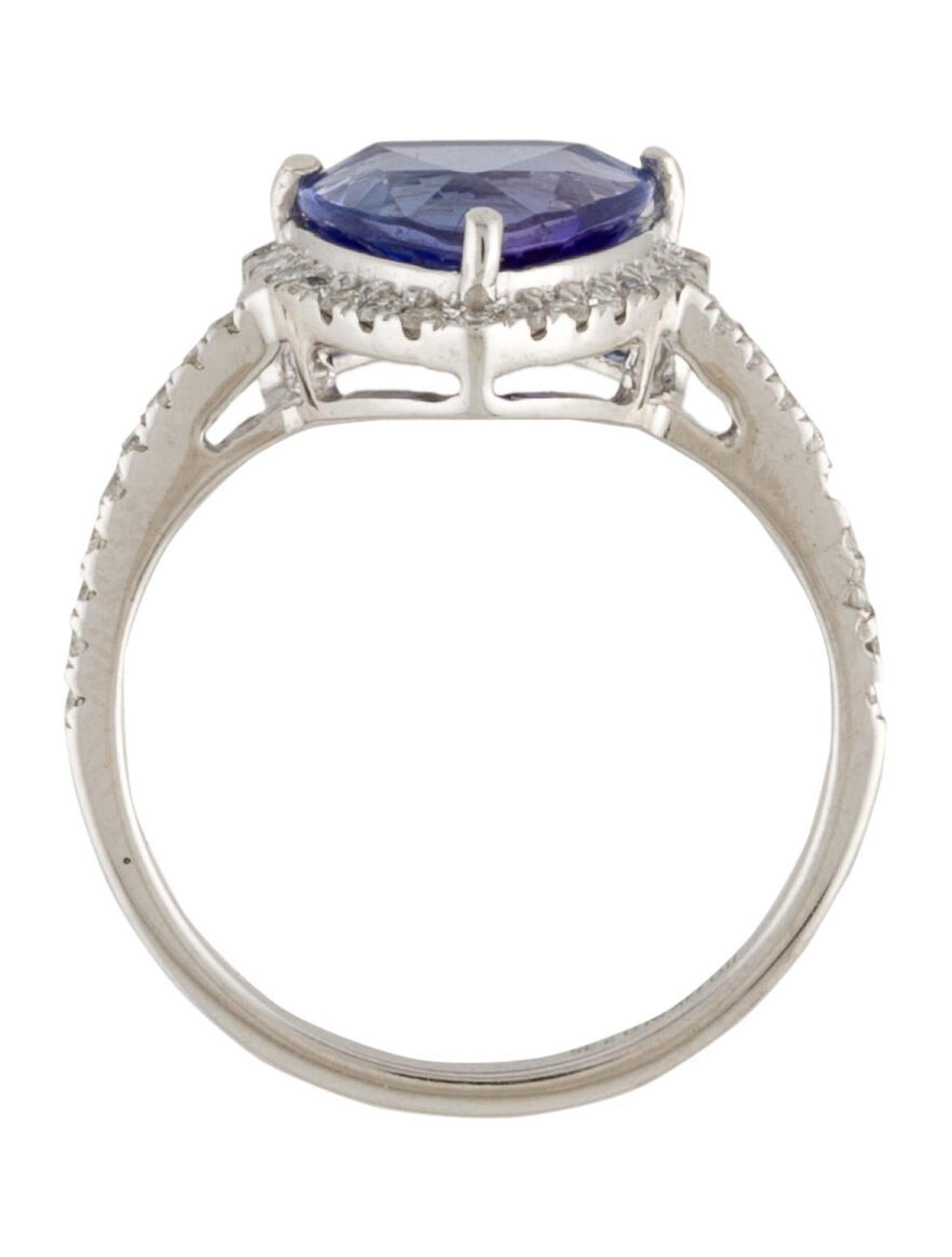 14K White Gold Triangular Tanzanite & Diamond Cocktail Ring, 2.15ct In New Condition For Sale In Holtsville, NY