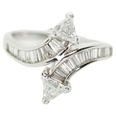 14k White Gold Trillion and Baguette Cut Bypass Ring