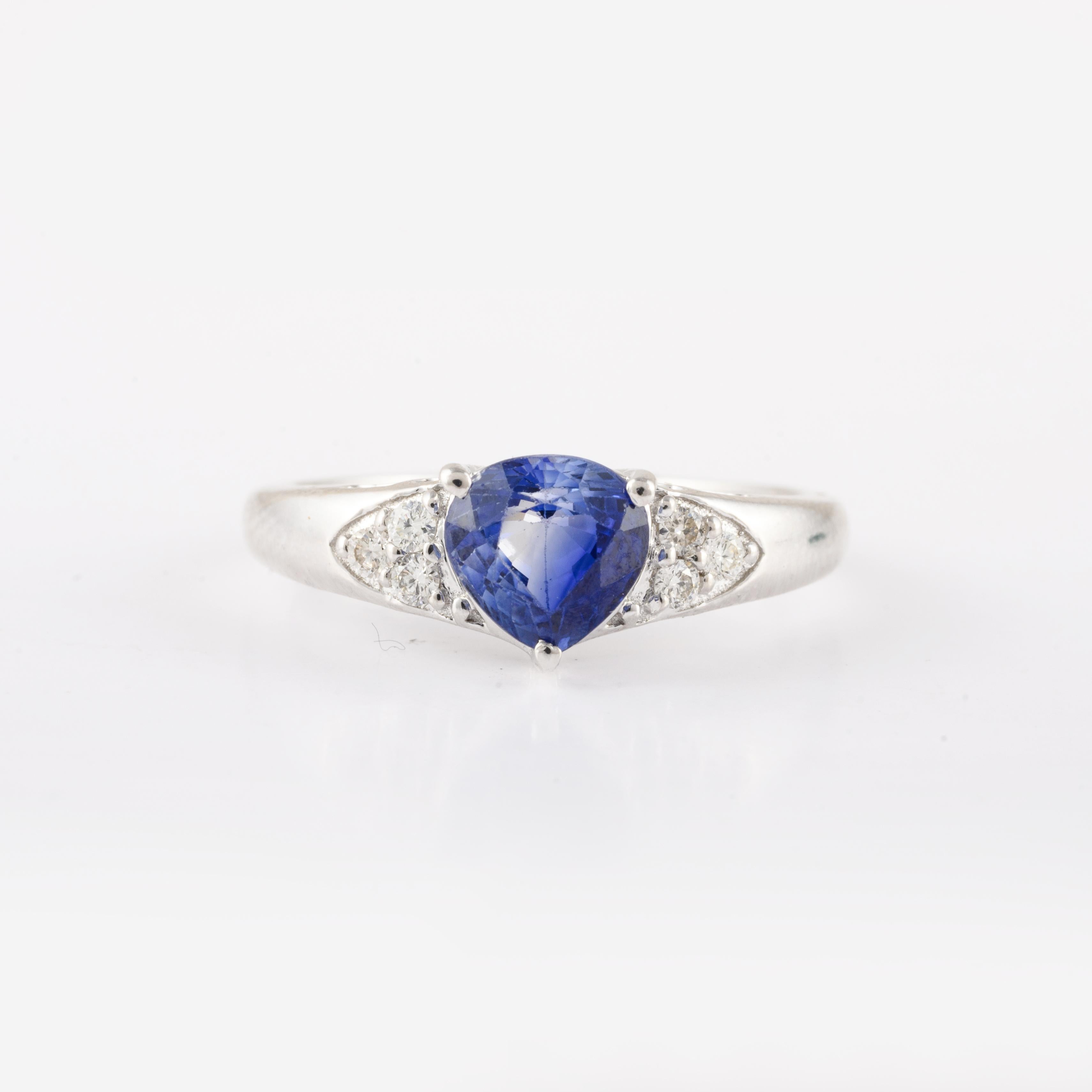 For Sale:  14k White Gold Trillion Cut Sapphire Birthstone Engagement Ring with Diamonds 2