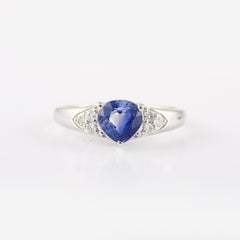 14k White Gold Trillion Cut Sapphire Birthstone Engagement Ring with Diamonds