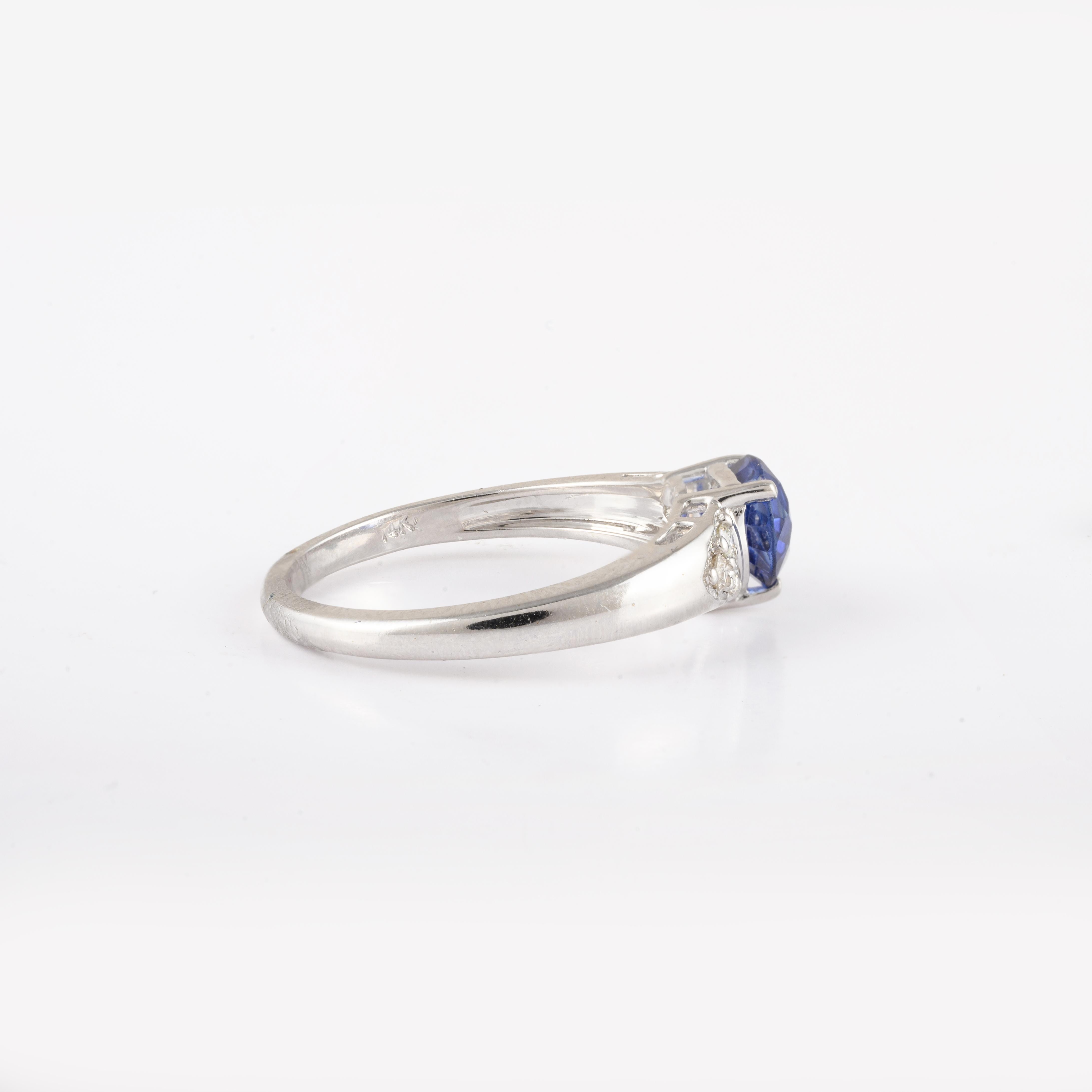 For Sale:  14k White Gold Trillion Cut Sapphire Birthstone Engagement Ring with Diamonds 4