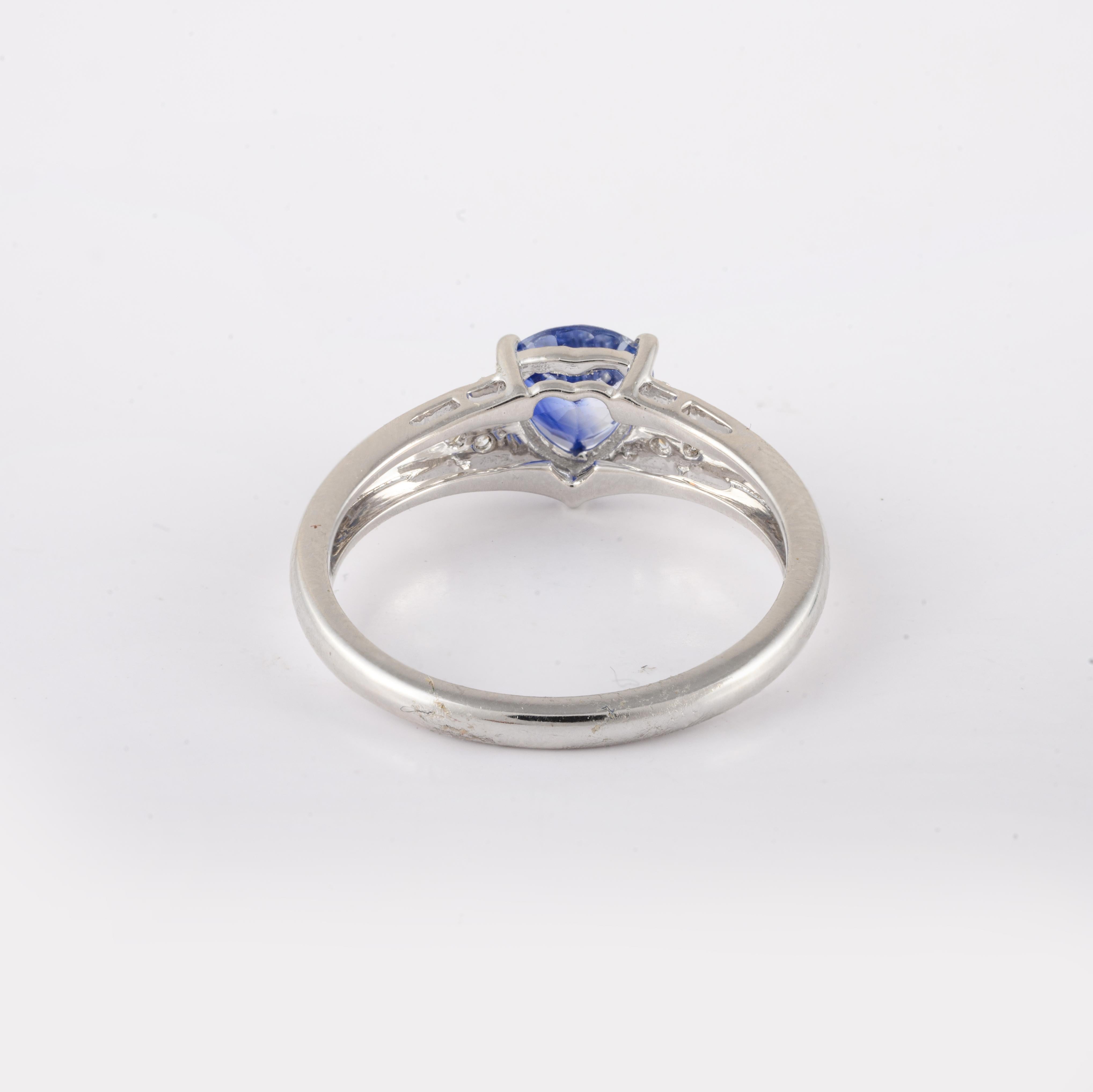 For Sale:  14k White Gold Trillion Cut Sapphire Birthstone Engagement Ring with Diamonds 6