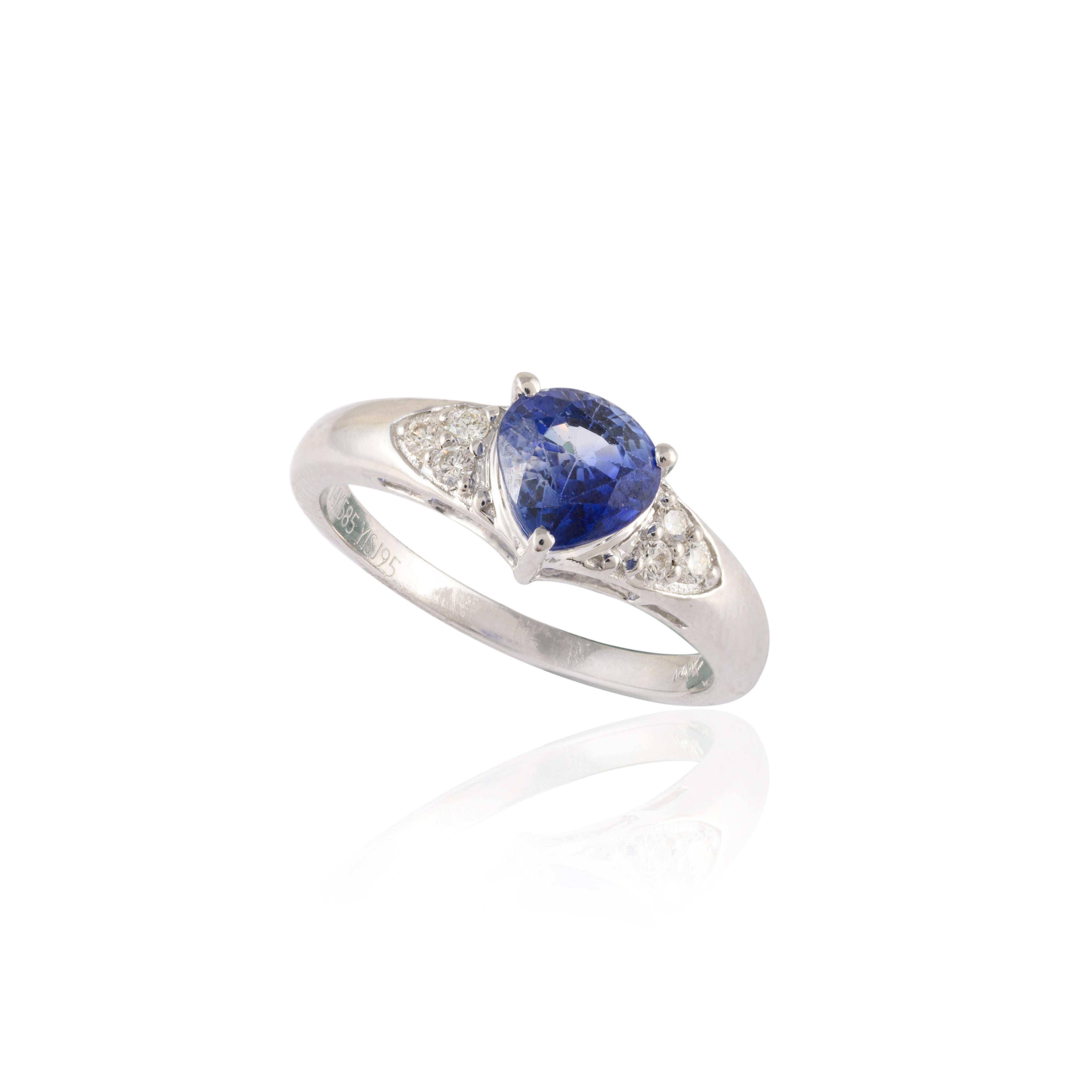 For Sale:  14k White Gold Trillion Cut Sapphire Birthstone Engagement Ring with Diamonds 8