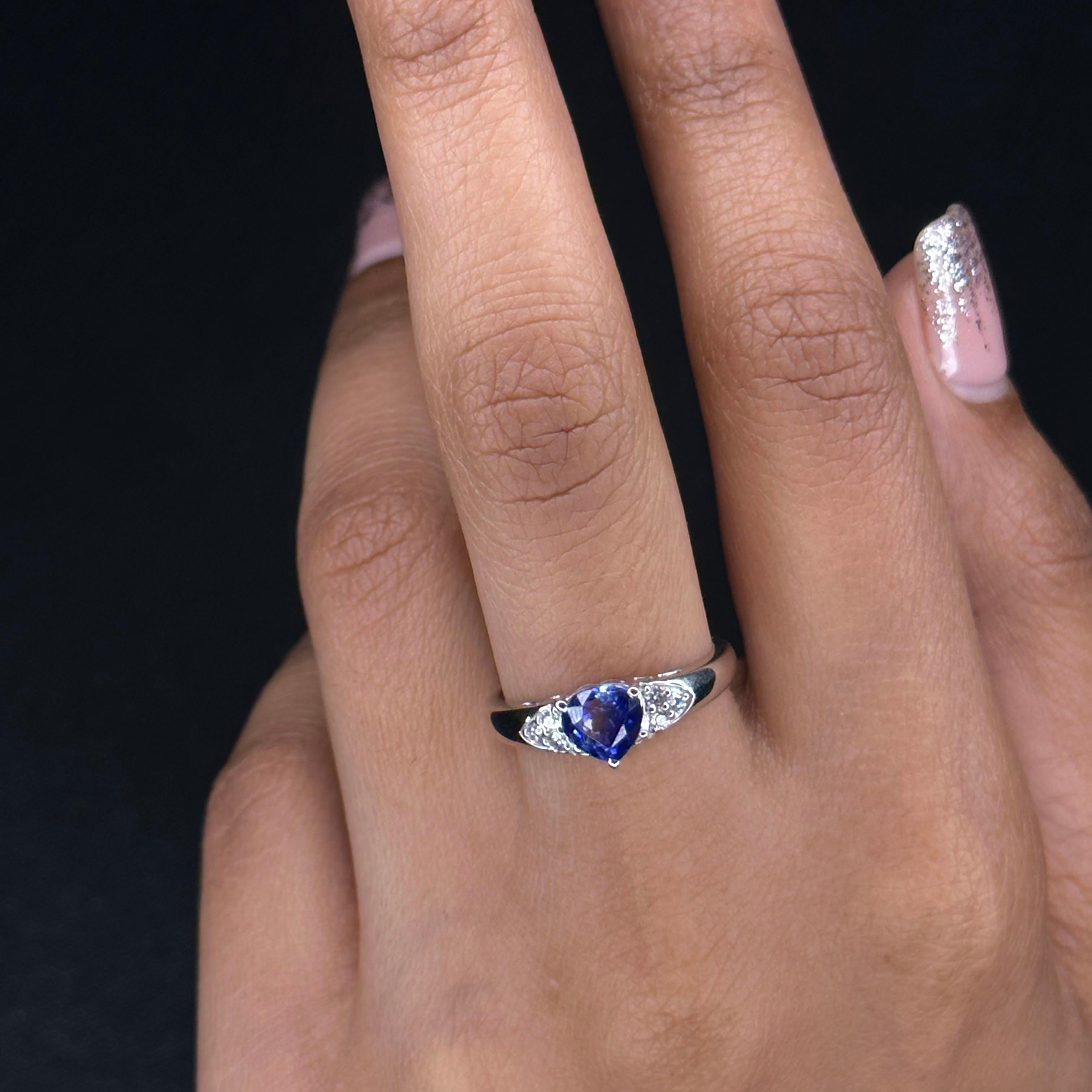 For Sale:  14k White Gold Trillion Cut Sapphire Birthstone Engagement Ring with Diamonds 5