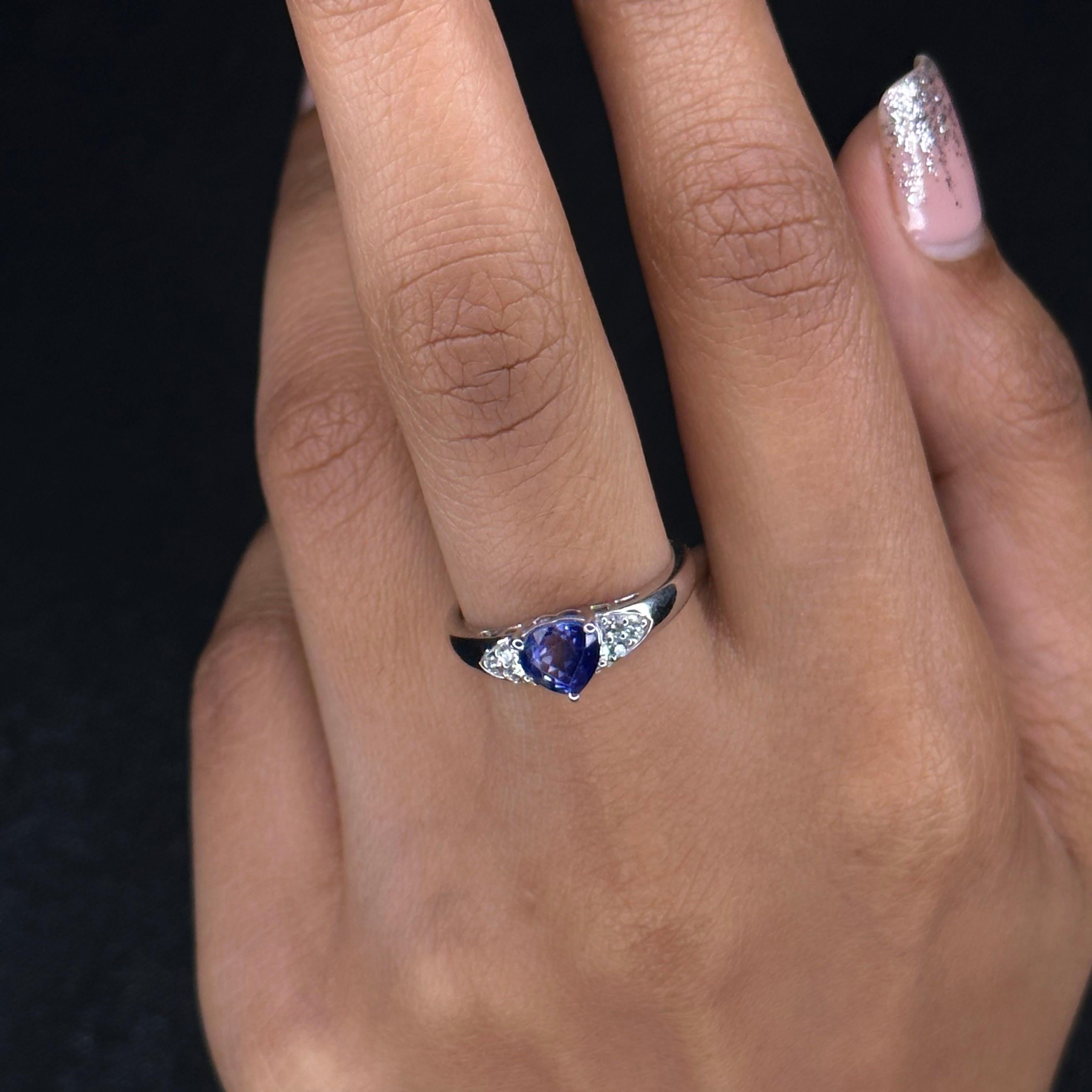 For Sale:  14k White Gold Trillion Cut Sapphire Birthstone Engagement Ring with Diamonds 7