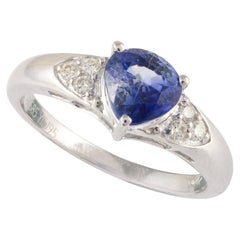 14k White Gold Trillion Cut Sapphire Birthstone Engagement Ring with Diamonds