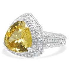 14K White Gold Trillion Cut Sphene and Single Cut Diamond Halo Euro Shank Ring