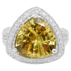 14K White Gold Trillion Cut Sphene and Single Cut Diamond Halo Euro Shank Ring