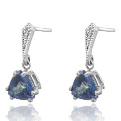 14K White Gold Trillion Cut Tanzanite and Diamond Dangle Earrings