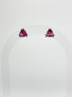 14K White Gold Trillion Pink Tourmaline Double Prong Stud Earrings