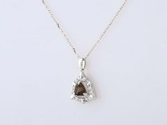 14K White Gold Trillion Smoky Quartz & Diamond Pendant Necklace