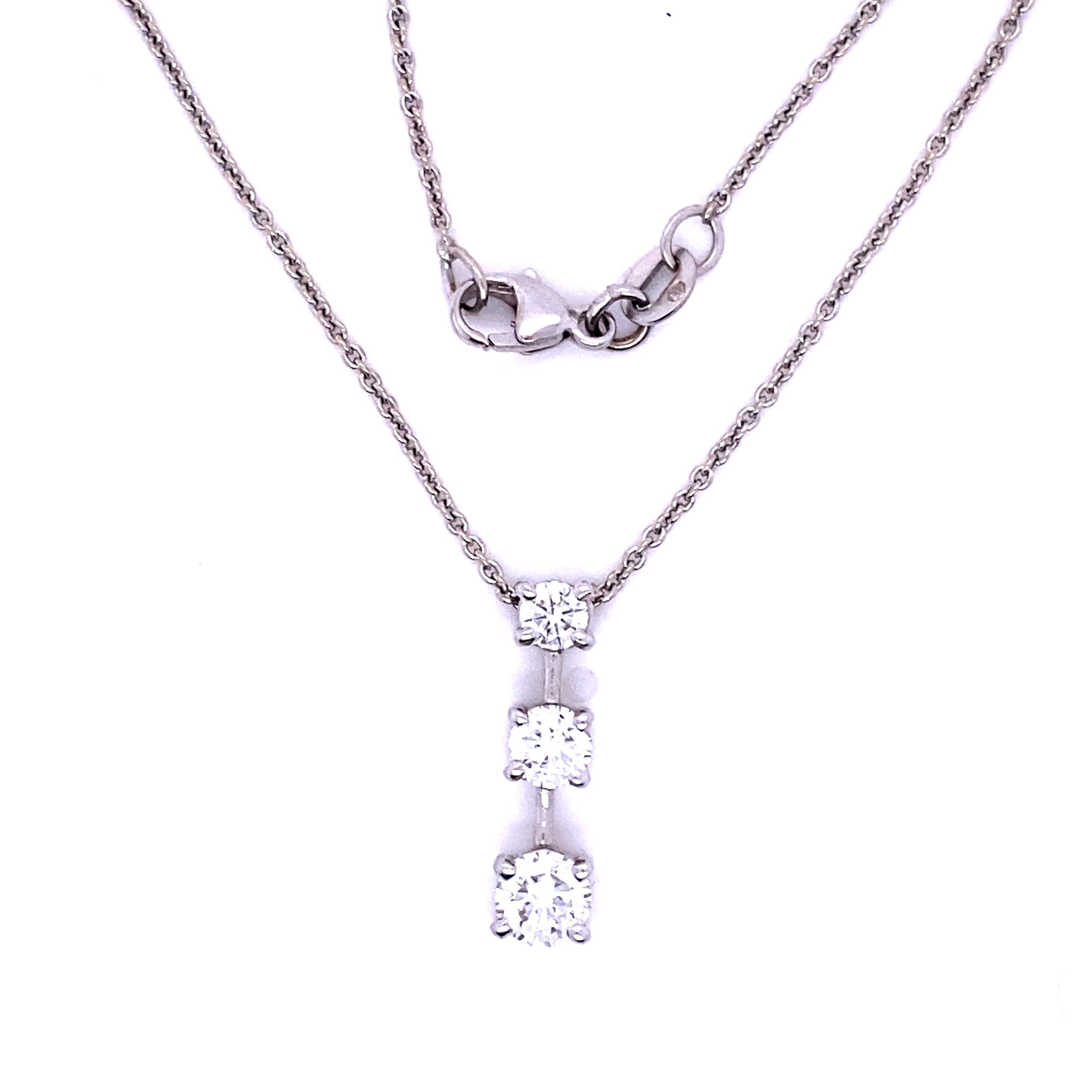 Victorian 14K White Gold, Triple Diamond Pendant Necklace