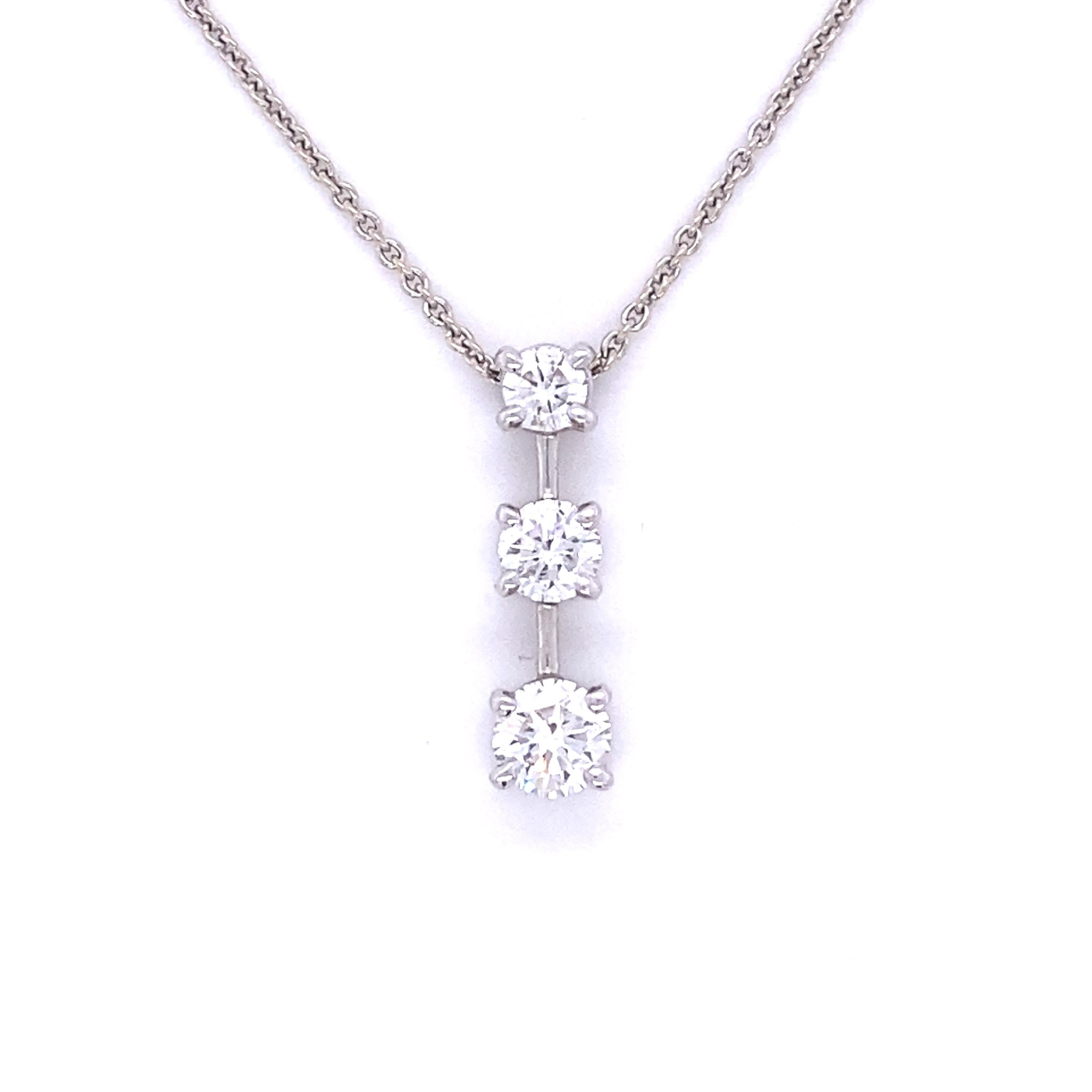 Women's or Men's 14K White Gold, Triple Diamond Pendant Necklace