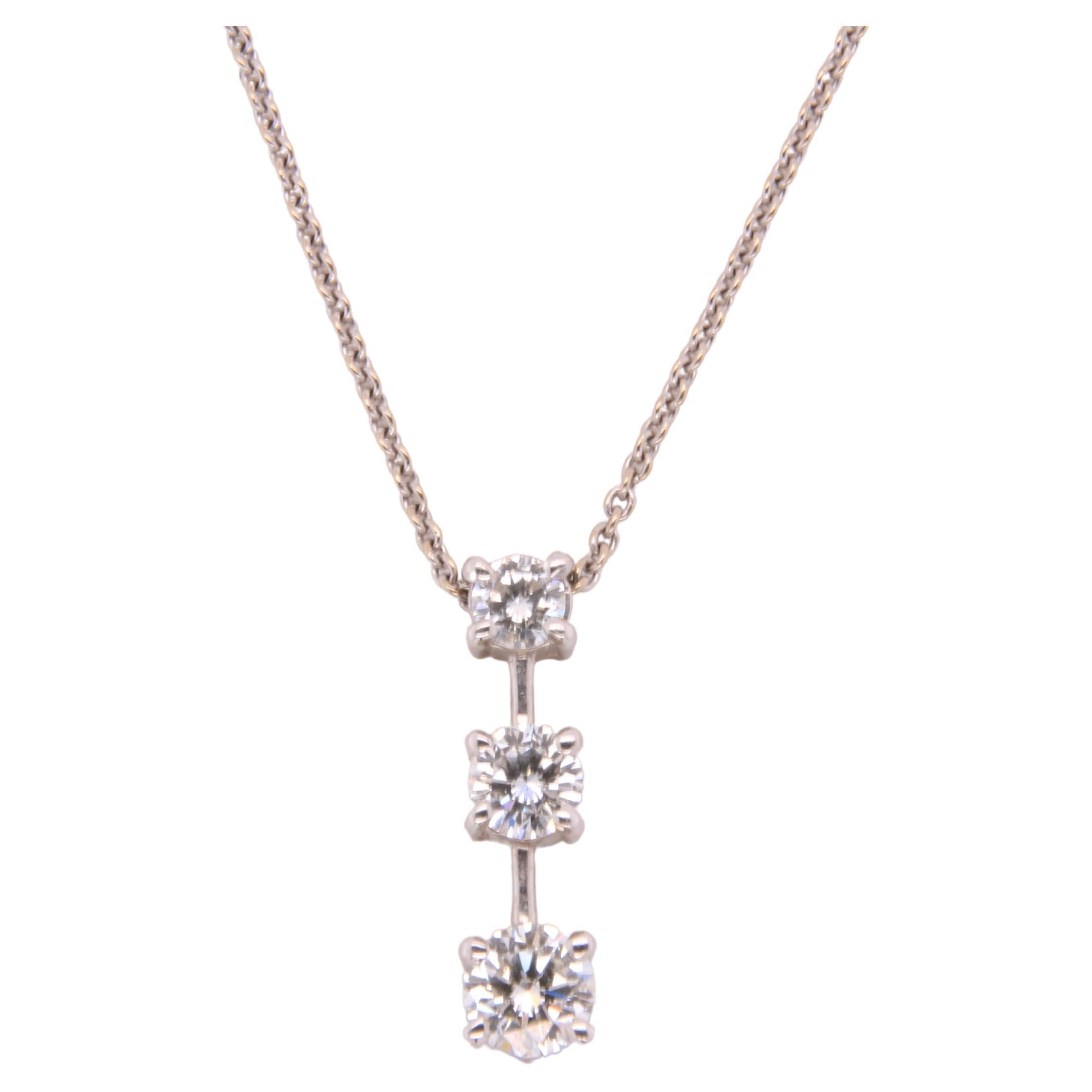 14K White Gold, Triple Diamond Pendant Necklace