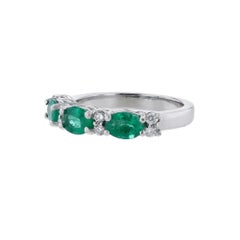 14K White Gold Triple Oval Emerald Diamond Ring, 1.40 Carat