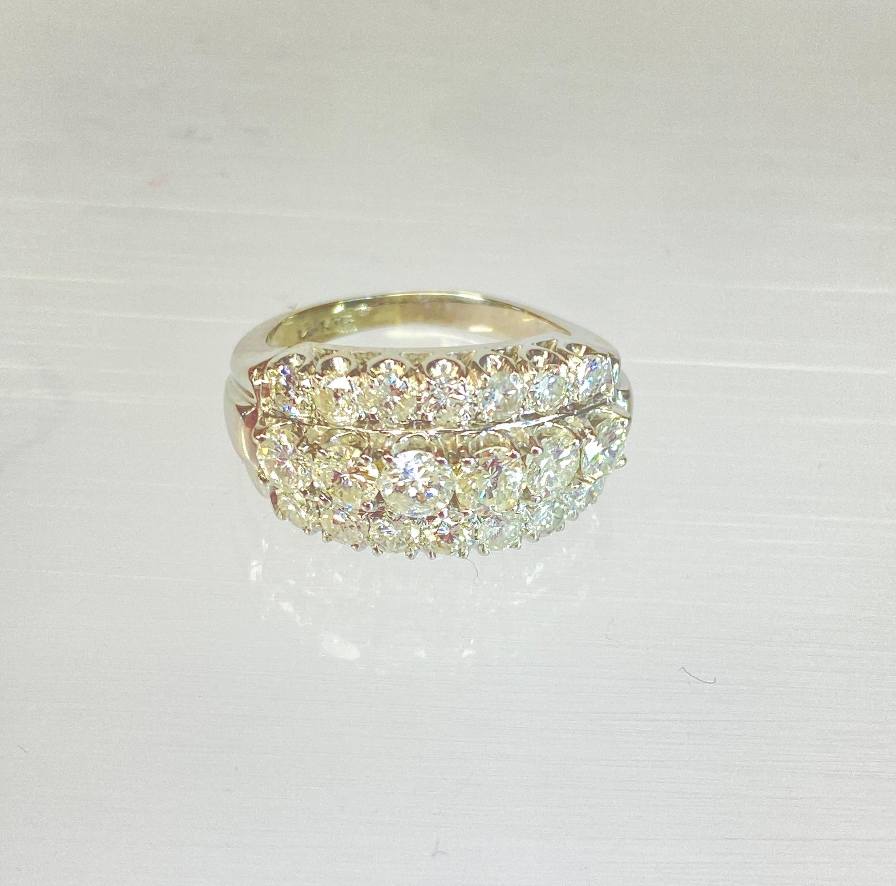 Modern 14K White Gold Triple Row 2 Carat Natural Diamond Round Cut Wedding Ring Sz 5.75 For Sale