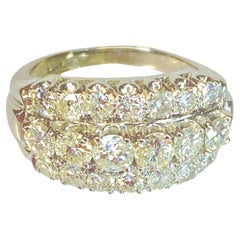 14K White Gold Triple Row 2 Carat Natural Diamond Round Cut Wedding Ring Sz 5.75