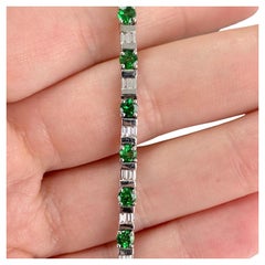 14k White Gold Tsavorite and Diamond Tennis Bracelet Weighing