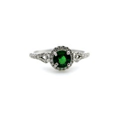 14K White Gold Tsavorite Garnet and Diamond Ring
