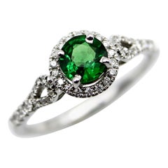 Anello con granato tsavorite e diamante in oro bianco 14K