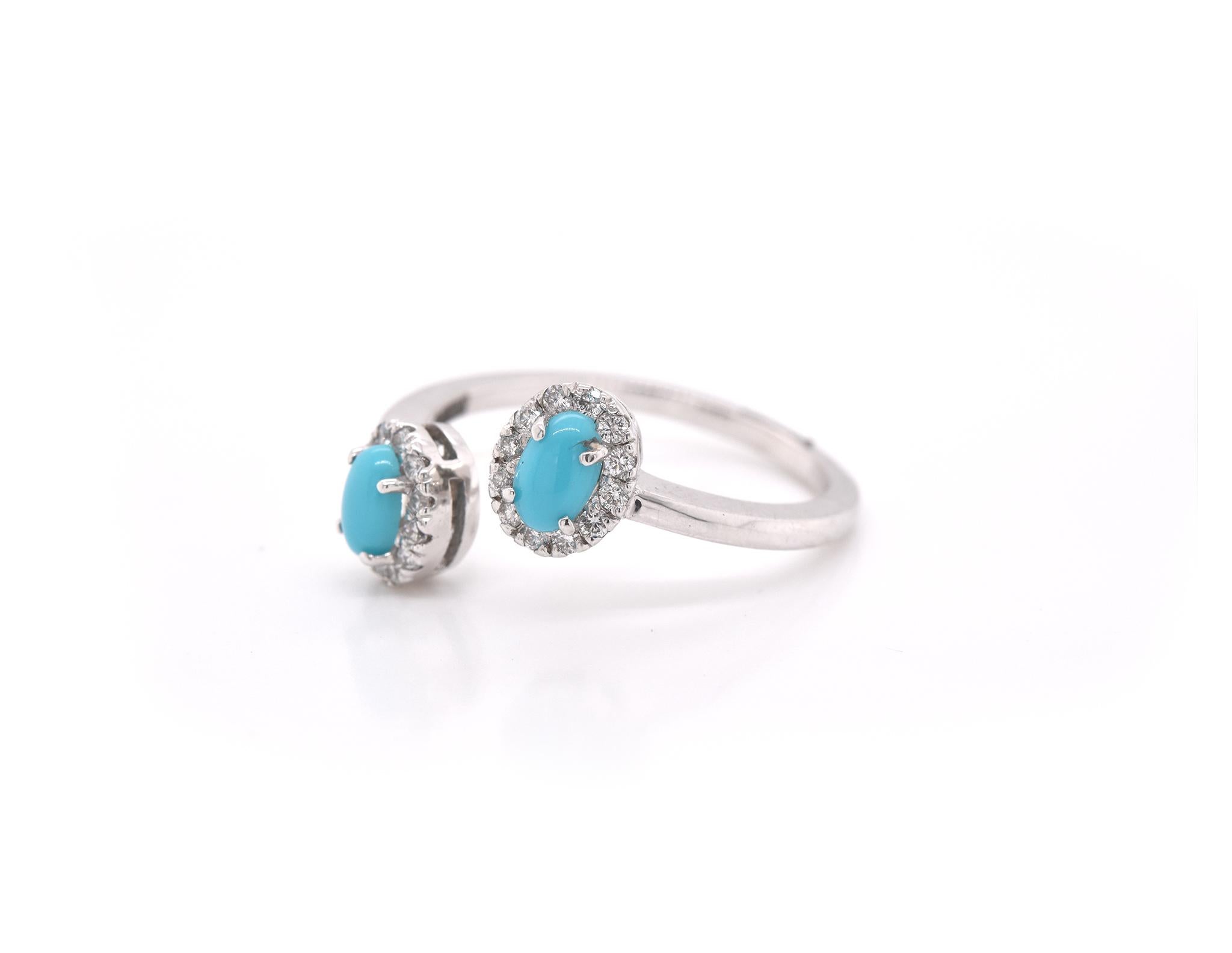 Oval Cut 14 Karat White Gold Turquoise and Diamond Bypass Ring