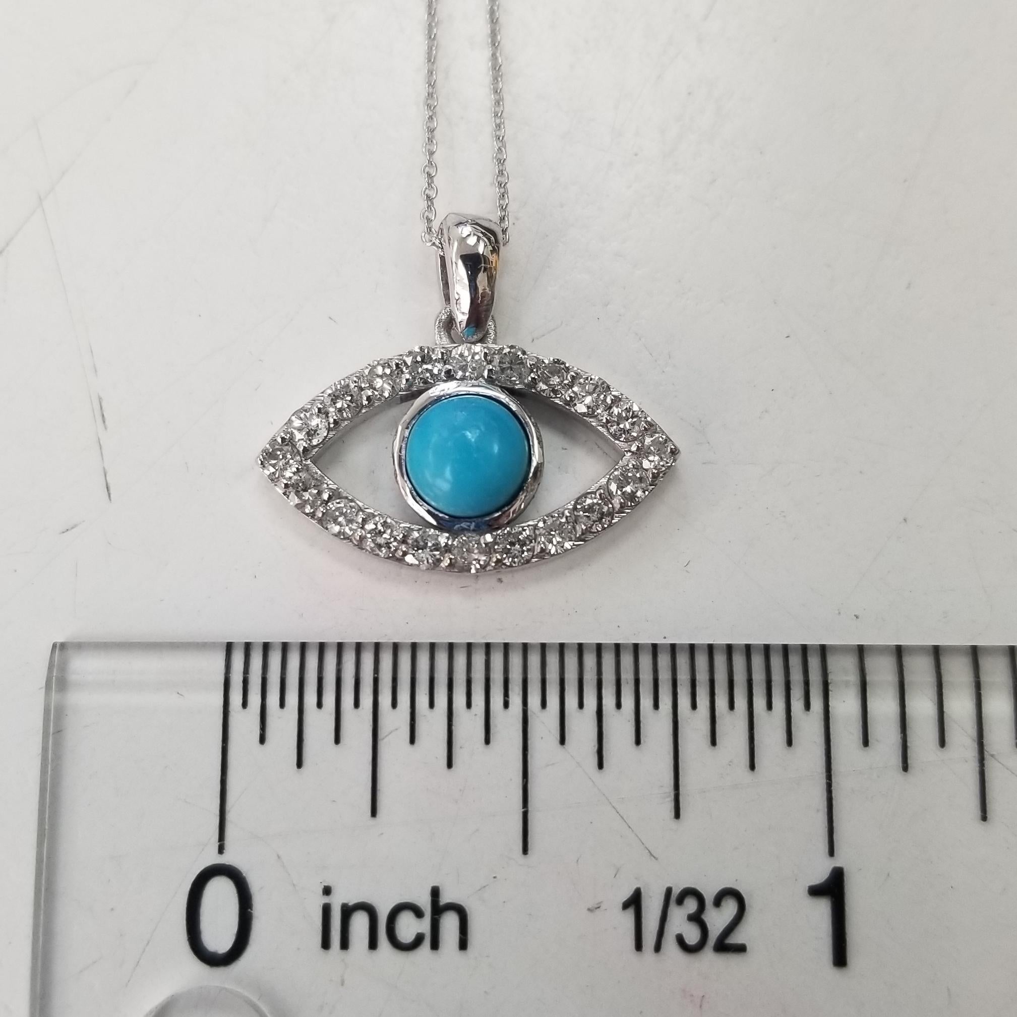 Round Cut 14k White Gold Turquoise and Diamond 