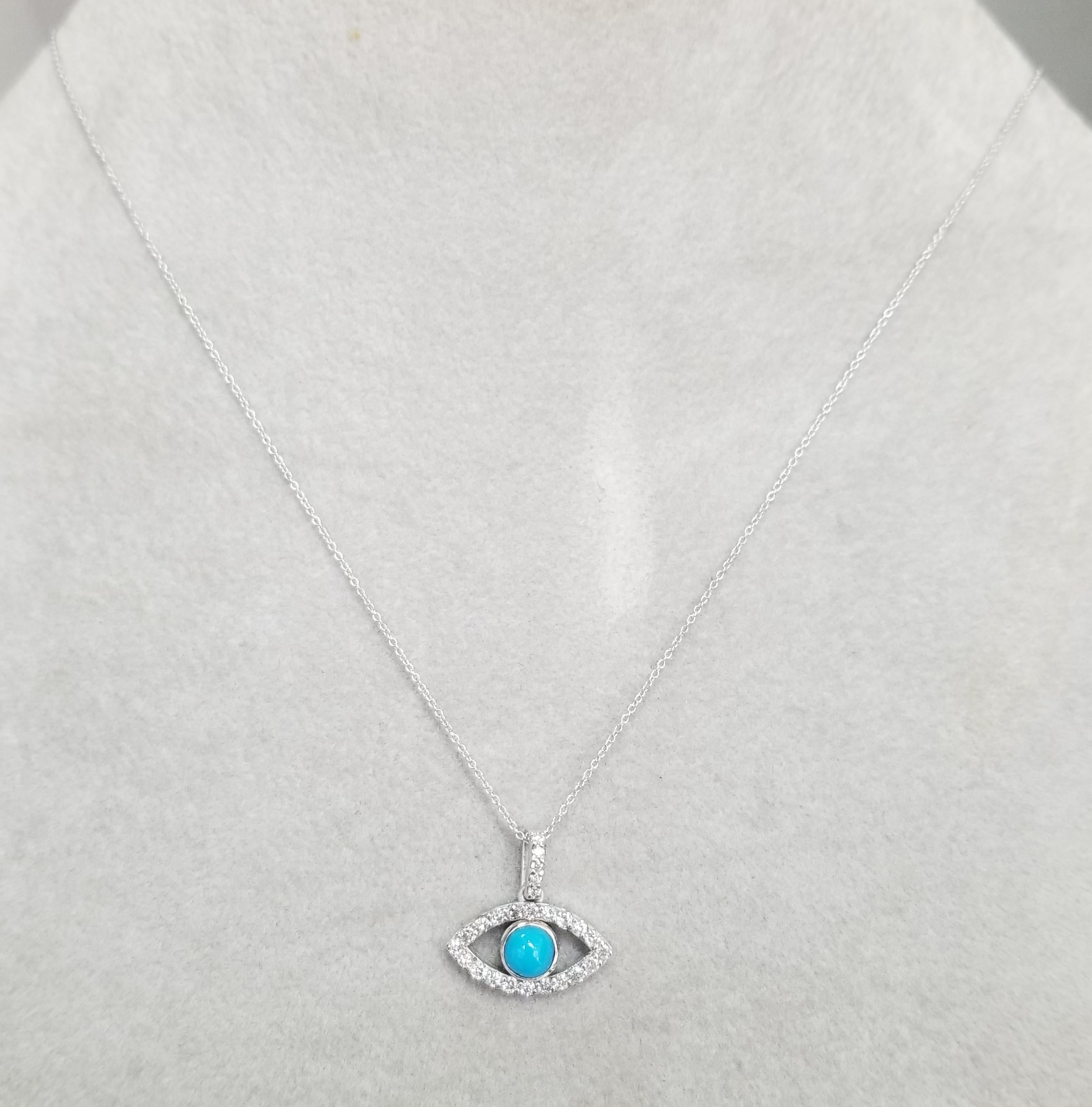 Round Cut 14k White Gold Turquoise and Diamond 