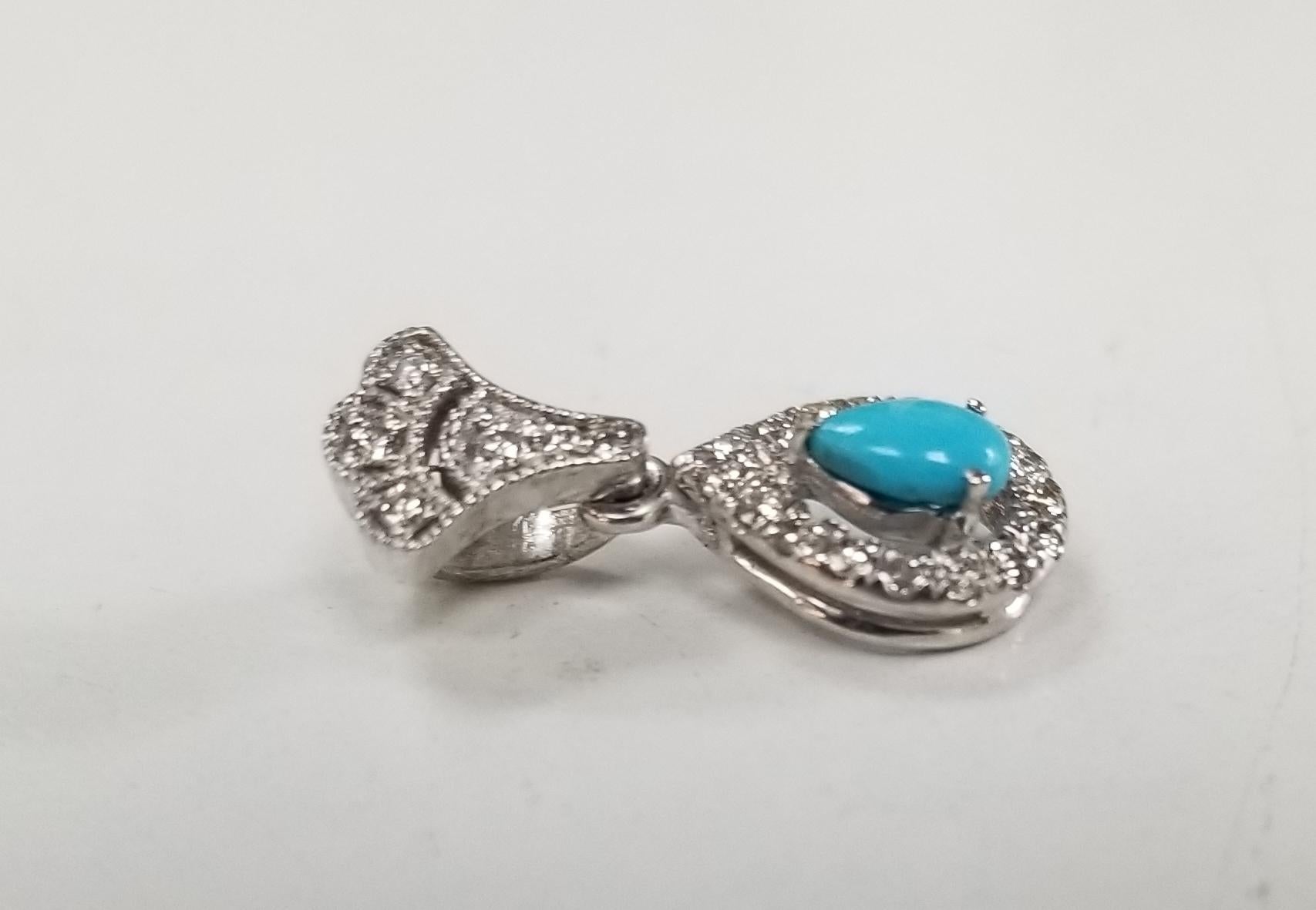 Contemporary 14 Karat White Gold Turquoise and Diamond Pendant For Sale