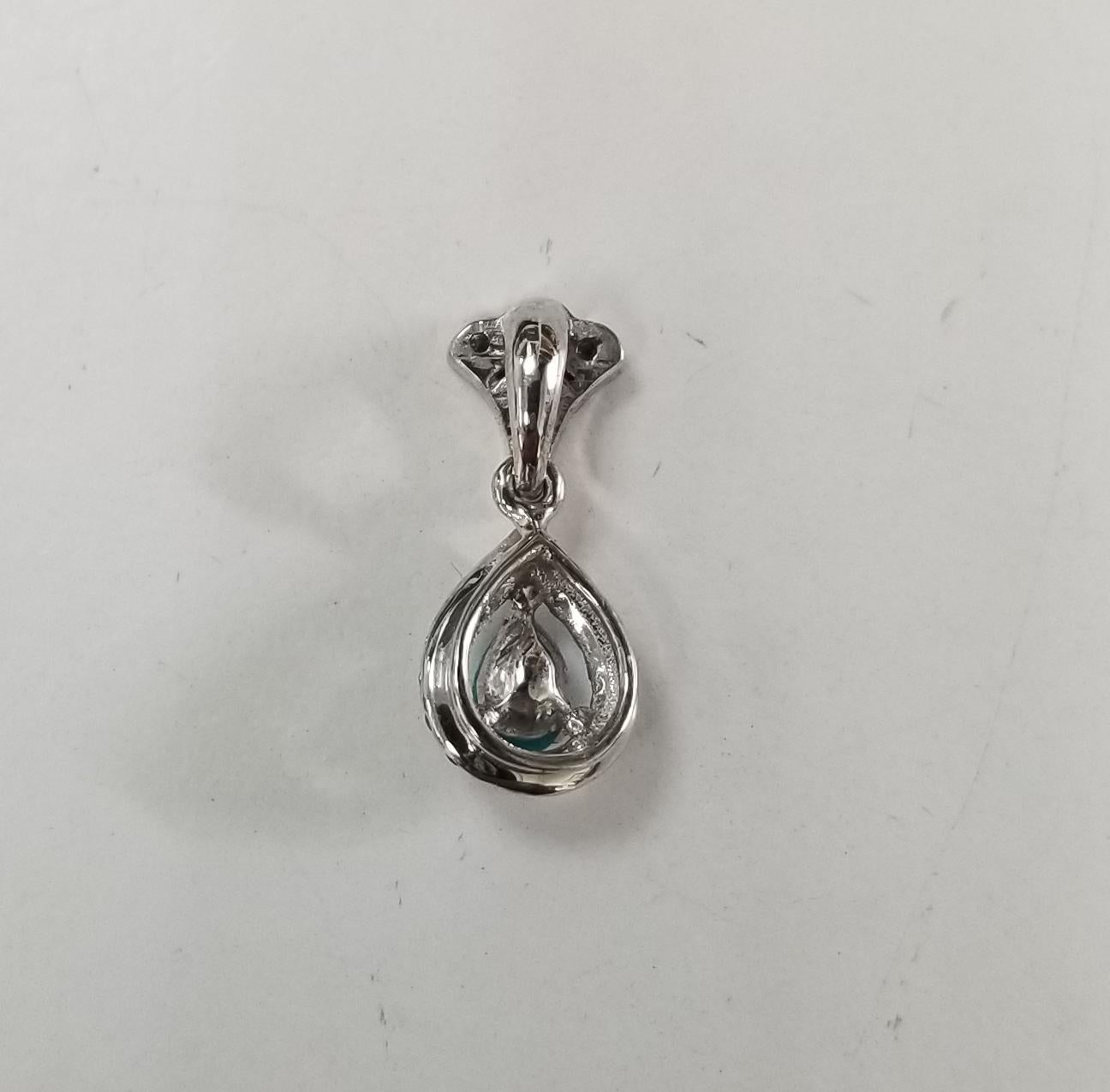 Pear Cut 14 Karat White Gold Turquoise and Diamond Pendant For Sale