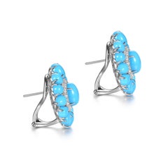 Orecchini in oro bianco 14 carati con turchese e diamanti del designer Carat, 3,60 ct