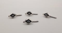 14k White Gold Tuxedo Stud Buttons with diamonds