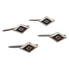 14k White Gold Tuxedo Stud Buttons with diamonds