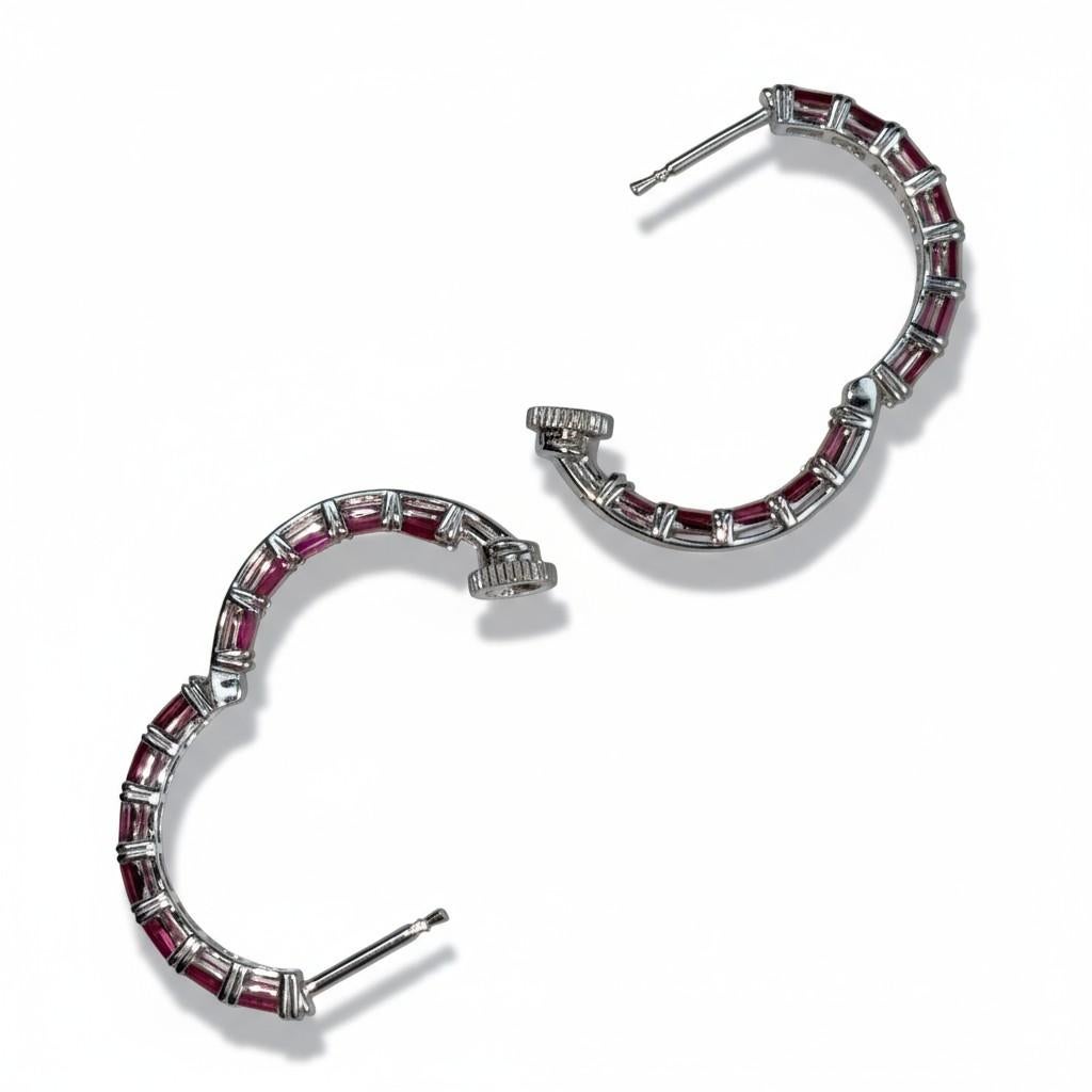 Taglio baguette Orecchini a cerchio in oro bianco 14K 