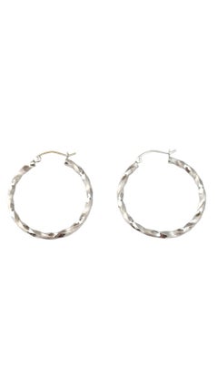 14K White Gold Twisted Hoop Earrings #21718