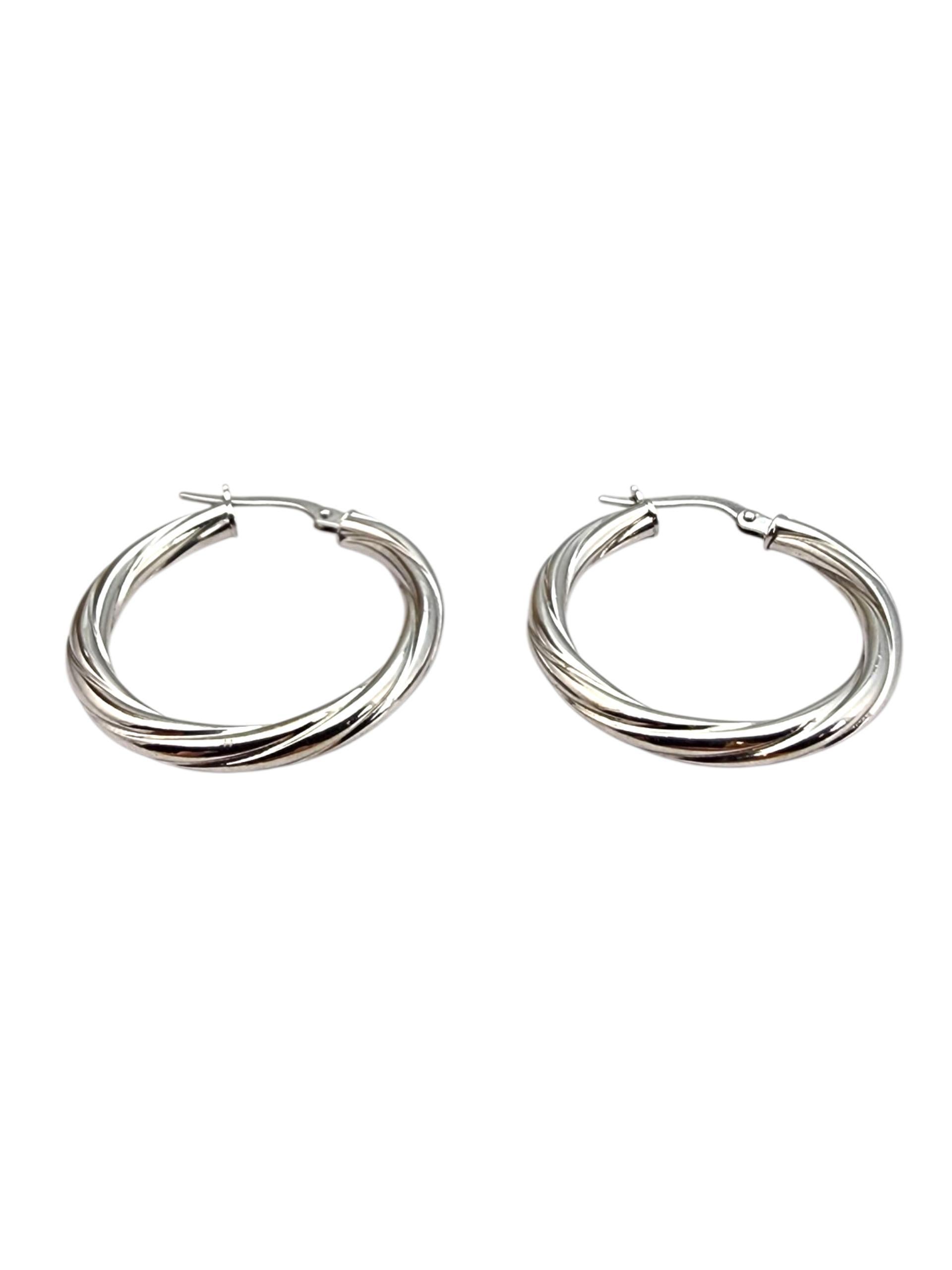 Women's 14K White Gold Twisted Hoop Earrings #22714 For Sale