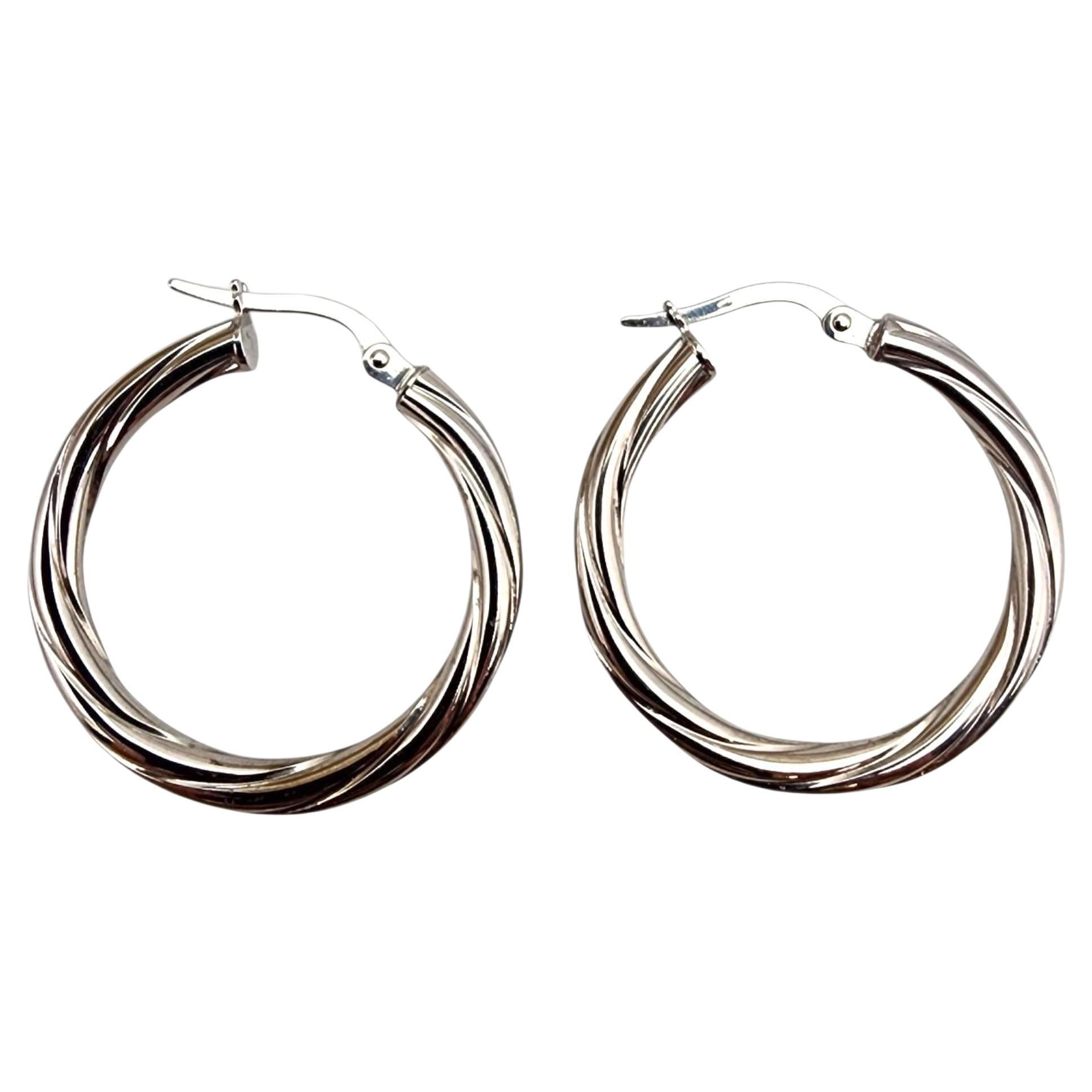 14K White Gold Twisted Hoop Earrings #22714 For Sale