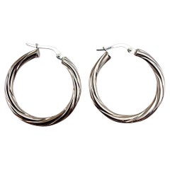 Vintage 14K White Gold Twisted Hoop Earrings #22714