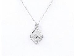 14K White Gold Twisted Infinity Criss-Cross Diamond Cluster Pendant Necklace