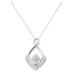 14K White Gold Twisted Infinity Criss-Cross Diamond Cluster Pendant Necklace